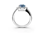 Milgrain Halo Engagement Ring Setting for Fancy Blue Round Cut Center with Three-Sided Pave Band and Prong Head in Sterling Silver