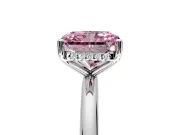 Hidden Halo Engagement Ring Setting for Fancy Pink Radiant Cut Center with Thin Round-Wire Band and Prong Head in Sterling Silver