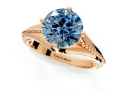 Solitaire Engagement Ring Setting for Fancy Blue Round Cut Center with Milgrain Cathedral Band and Prong Head in Rose Gold