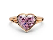 Solitaire Engagement Ring Setting for Fancy Pink Heart-Shaped Center with V Split Shank and Bezel Head in Rose Gold