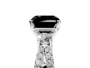 3 Stone Engagement Ring Setting for Fancy Black Asscher Cut Center with Pave Split Shank and Prong Head in Sterling Silver