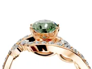 Solitaire Engagement Ring Setting for Fancy Green Pear-Shaped Center with Pave Bypass Twist Band and Prong Head in Rose Gold