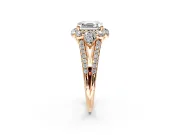 Halo Engagement Ring Setting for Asscher Cut Center with Two-Strand Split Shank and Prong Head in Rose Gold