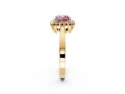 Starburst Halo Engagement Ring Setting for Fancy Pink Cushion Cut Center with Flat Cathedral Band and Prong Head in Yellow Gold