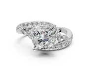 Solitaire Engagement Ring Setting for Princess Cut Center with Pave Bypass Twist Band and Prong Head in Sterling Silver