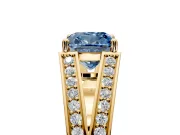 Split Shank Engagement Ring Setting for Fancy Blue Cushion Cut Center with Pave Split Shank and Prong Head in Yellow Gold