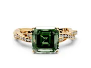 Solitaire Engagement Ring Setting for Fancy Green Asscher Cut Center with Twisted Pave Band and Prong Head in Yellow Gold
