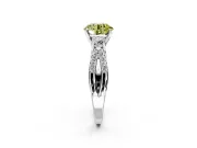 3 Stone Engagement Ring Setting for Fancy Yellow Round Cut Center with Pave Split Shank and Prong Head in White Gold