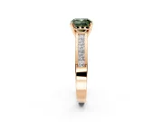 Solitaire Engagement Ring Setting for Fancy Green Cushion Cut Center with Princess Cut Channel Band and Prong Head in Rose Gold