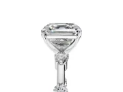 Solitaire Engagement Ring Setting for Asscher Cut Center with Bezel Station Band and Prong Head in Sterling Silver