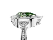 Halo Engagement Ring Setting for Fancy Green Pear-Shaped Center with Milgrain Rim, Pave Band and Prong Head in White Gold