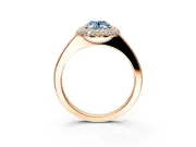 Halo Engagement Ring Setting for Fancy Blue Oval Center with Plain Tapered Band and Prong Head in Rose Gold