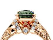 Solitaire Engagement Ring Setting for Fancy Green Radiant Cut Center with Filigree Accent Basket and Prong Head in Rose Gold