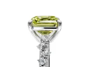 Solitaire Engagement Ring Setting for Fancy Yellow Asscher Cut Center with Trailing Leaf Accent Band and Prong Head in White Gold