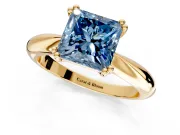 Solitaire Engagement Ring Setting for Fancy Blue Princess Cut Center with Reverse Tapered Band and Prong Head in Yellow Gold