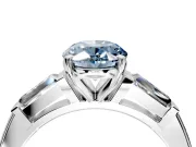 3 Stone Engagement Ring Setting for Fancy Blue Oval Center with Tapered Baguettes, Plain Band and Prong Head in Platinum