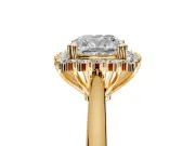 Starburst Halo Engagement Ring Setting for Cushion Cut Center with Thin Round-Wire Band and Prong Head in Yellow Gold