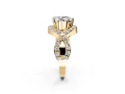 Halo Engagement Ring Setting for Pear-Shaped Center with Pave Infinity Twist Band and Prong Head in Yellow Gold