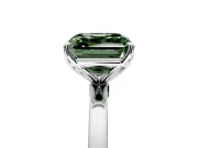 Solitaire Engagement Ring Setting for Fancy Green Asscher Cut Center with Thin Rounded Plain Band and Prong Head in White Gold