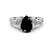 Solitaire Engagement Ring Setting for Fancy Black Pear-Shaped Center with Filigree Band and Prong Head in Platinum