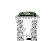 Halo Engagement Ring Setting for Fancy Green Radiant Cut Center with Wide-Open Pave Split Shank and Prong Head in Sterling Silver