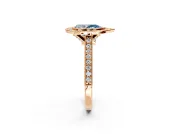 Halo Engagement Ring Setting for Fancy Blue Pear-Shaped Center with Milgrain Pave Band and Bezel Head in Rose Gold