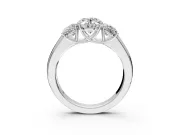 3 Stone Engagement Ring Setting for Oval Center with Raised Basket Heads and Prong Head in Platinum