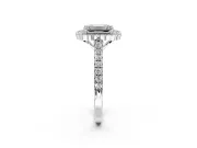 Milgrain Floral Halo Engagement Ring Setting for Emerald Cut Center with Pave Band and Prong Head in Platinum