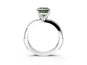 Solitaire Engagement Ring Setting for Fancy Green Princess Cut Center with Milgrain-Edged Pave Band and Prong Head in White Gold