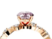 Solitaire Engagement Ring Setting for Fancy Pink Oval Center with Bar-Station Pave Twist and Prong Head in Rose Gold