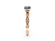 Solitaire Engagement Ring Setting for Fancy Blue Cushion Cut Center with Milgrain Bezel Accents and Prong Head in Rose Gold
