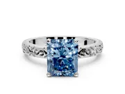 Solitaire Engagement Ring Setting for Fancy Blue Radiant Cut Center with Scrollwork Band and Prong Head in Sterling Silver