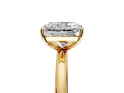 Low-Set Solitaire Engagement Ring Setting for Radiant Cut Center with Thin Plain Band and Prong Head in Yellow Gold