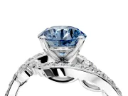 Solitaire Engagement Ring Setting for Fancy Blue Round Cut Center with Pave Bypass Twist Band and Prong Head in Platinum