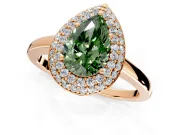 Halo Engagement Ring Setting for Fancy Green Pear-Shaped Center with Plain Tapered Band and Prong Head in Rose Gold