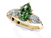 3 Stone Engagement Ring Setting for Fancy Green Pear-Shaped Center with Large Pear-Shaped Accents and Prong Head in Yellow Gold