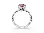 Halo Engagement Ring Setting for Fancy Pink Round Cut Center with Rope Twist Split Shank and Prong Head in Sterling Silver