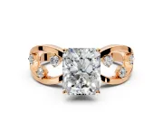 Solitaire Engagement Ring Setting for Radiant Cut Center with Criss-Cross Accent Band and Prong Head in Rose Gold