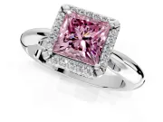 Halo Engagement Ring Setting for Fancy Pink Princess Cut Center with Tapered Plain Band and Prong Head in White Gold