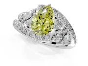 Halo Engagement Ring Setting for Fancy Yellow Pear-Shaped Center with Marquise and Pave Bypass Band and Prong Head in Sterling Silver