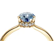 Hidden Halo Engagement Ring Setting for Fancy Blue Pear-Shaped Center with Wide Flat Plain Band and Prong Head in Yellow Gold