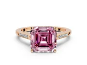 Solitaire Engagement Ring Setting for Fancy Pink Asscher Cut Center with Channel Accents and Prong Head in Rose Gold