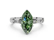 Solitaire Engagement Ring Setting for Fancy Green Marquise Center with Channel Baguette Band and Prong Head in White Gold