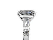 Bar-Set Engagement Ring Setting for Emerald Cut Center with Tapered Baguette Accents and Prong Head in Sterling Silver