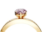 Solitaire Engagement Ring Setting for Fancy Pink Pear-Shaped Center with Channel Baguette Band and Prong Head in Yellow Gold