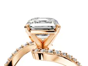 Solitaire Engagement Ring Setting for Asscher Cut Center with Pave Bypass Swirl Band and Prong Head in Rose Gold