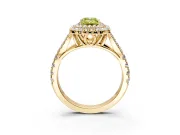 Double Halo Engagement Ring Setting for Fancy Yellow Emerald Cut Center with Narrow Pave Split Shank and Prong Head in Yellow Gold
