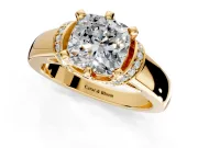 Solitaire Engagement Ring Setting for Cushion Cut Center with Wide Band, Pave Collar and Prong Head in Yellow Gold