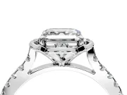 Floral Engagement Ring Setting for Asscher Cut Center with Pave Band and Floral Prong Head in Sterling Silver