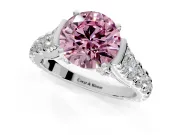 Solitaire Engagement Ring Setting for Fancy Pink Round Cut Center with Pave Cathedral Shoulders and Prong Head in Sterling Silver